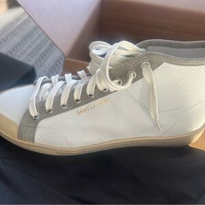 Saint Laurent White and Gray Perforated Sneakers